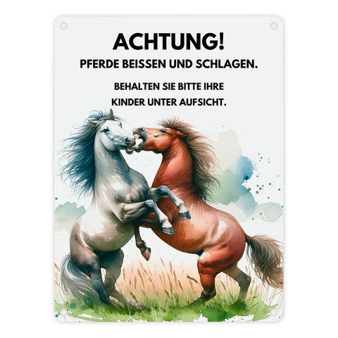 Pferd Metallschild in 15x20 cm mit Spruch Vorsicht Pferde beißen schlagen Kinder überwachen