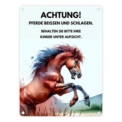 Pferd Metallschild in 15x20 cm mit Spruch Vorsicht Pferde können beißen und schlagen