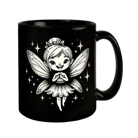 Zauberhafte Märchenfigur Fee Tasse schwarz in Schwarz