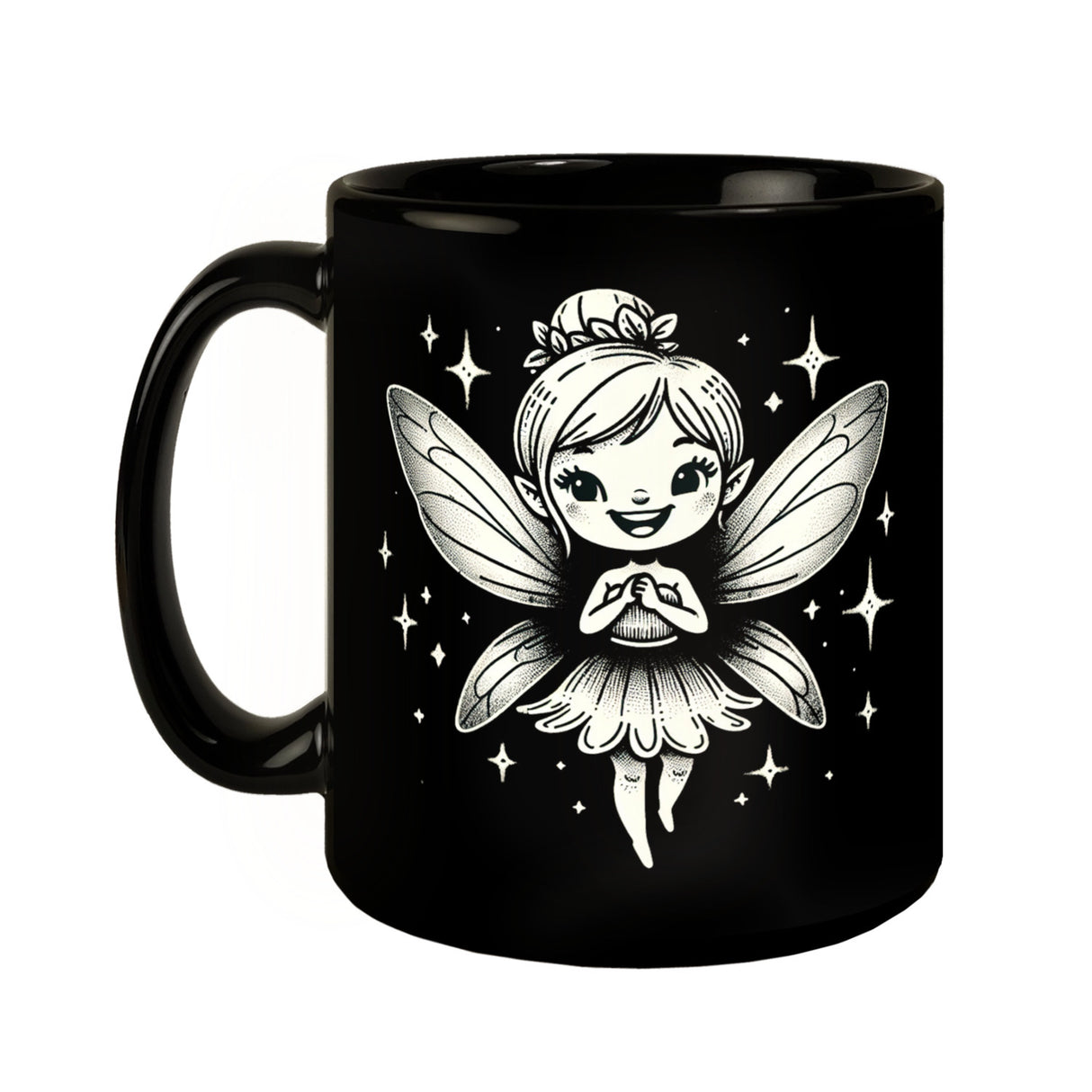 Zauberhafte Märchenfigur Fee Tasse schwarz in Schwarz