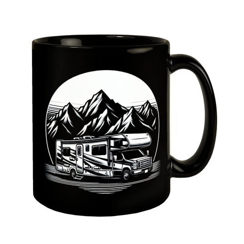 Wohnmobil vor einer Berglandschaft Tasse schwarz in Schwarz