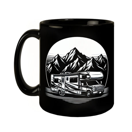 Wohnmobil vor einer Berglandschaft Tasse schwarz in Schwarz