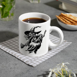 Böse Hexe auf Besen Kaffeebecher