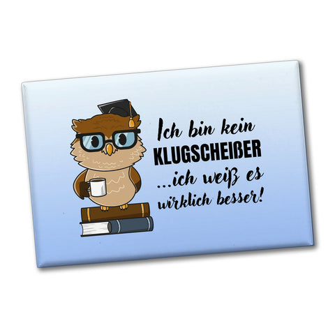 Besserwisser-Eule Souvenir Magnet eckig mit Spruch kein Klugscheißer