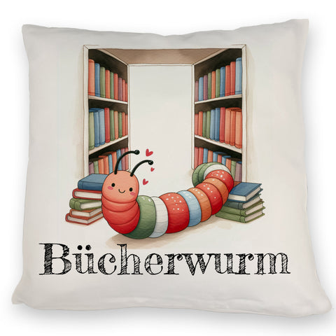 Bücherwurm Kissen mit Wurm in der Bibliothek