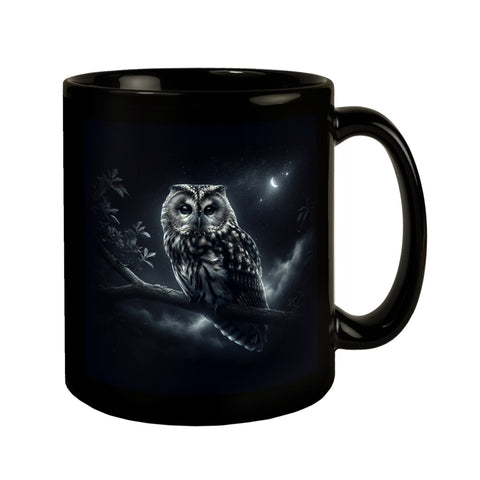 Eule auf einem Ast Tasse schwarz in Schwarz
