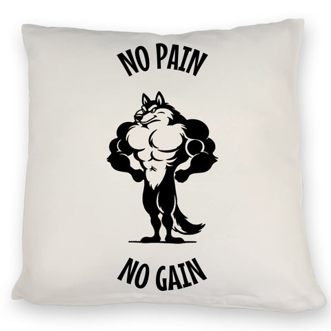 Muskulöser Fitness-Wolf Kissen mit Spruch NO PAIN NO GAIN