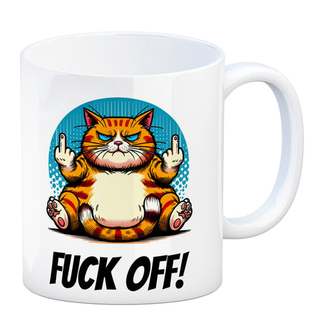 Katze Mittelfinger Kaffeebecher mit Spruch Fuck OFF!