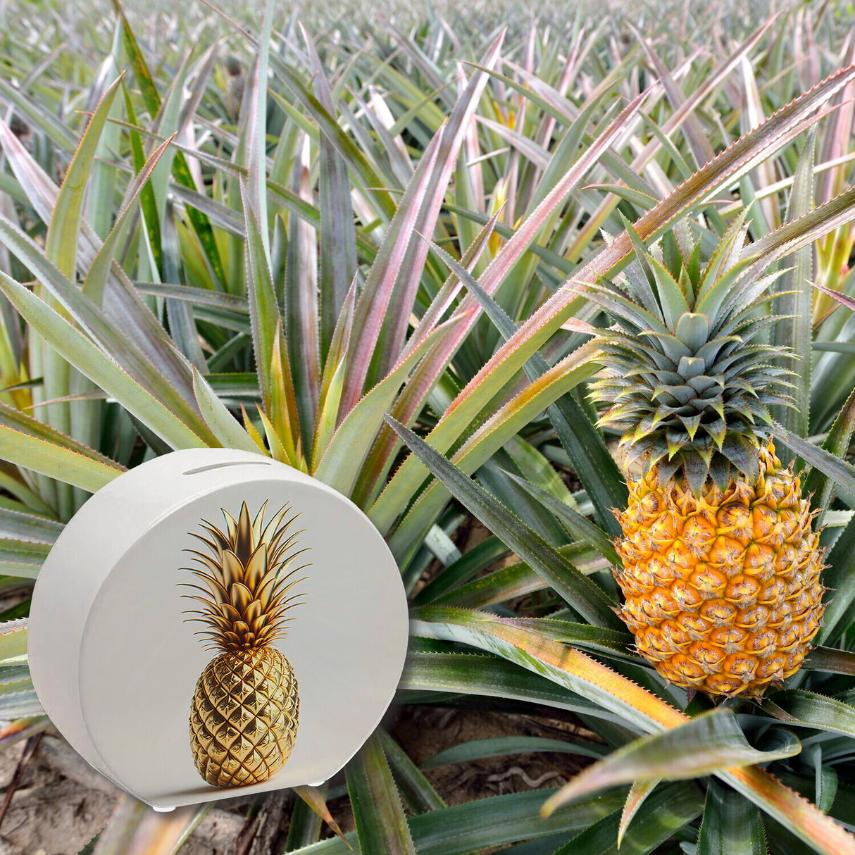 Goldene Ananas auf weißem Hintergrund Spardose