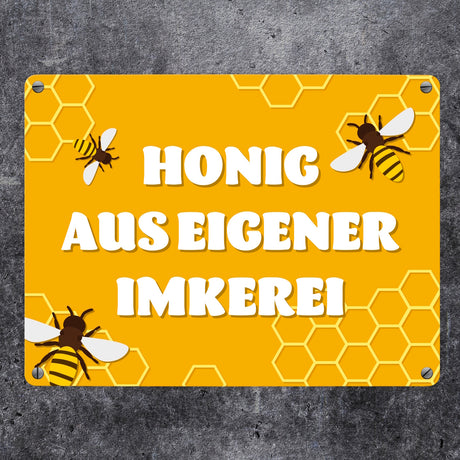 Imkerei Bienen Metallschild in 15x20 cm mit Spruch Honig aus eigener Imkerei