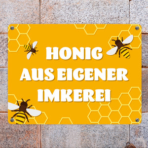 Imkerei Bienen Metallschild in 15x20 cm mit Spruch Honig aus eigener Imkerei