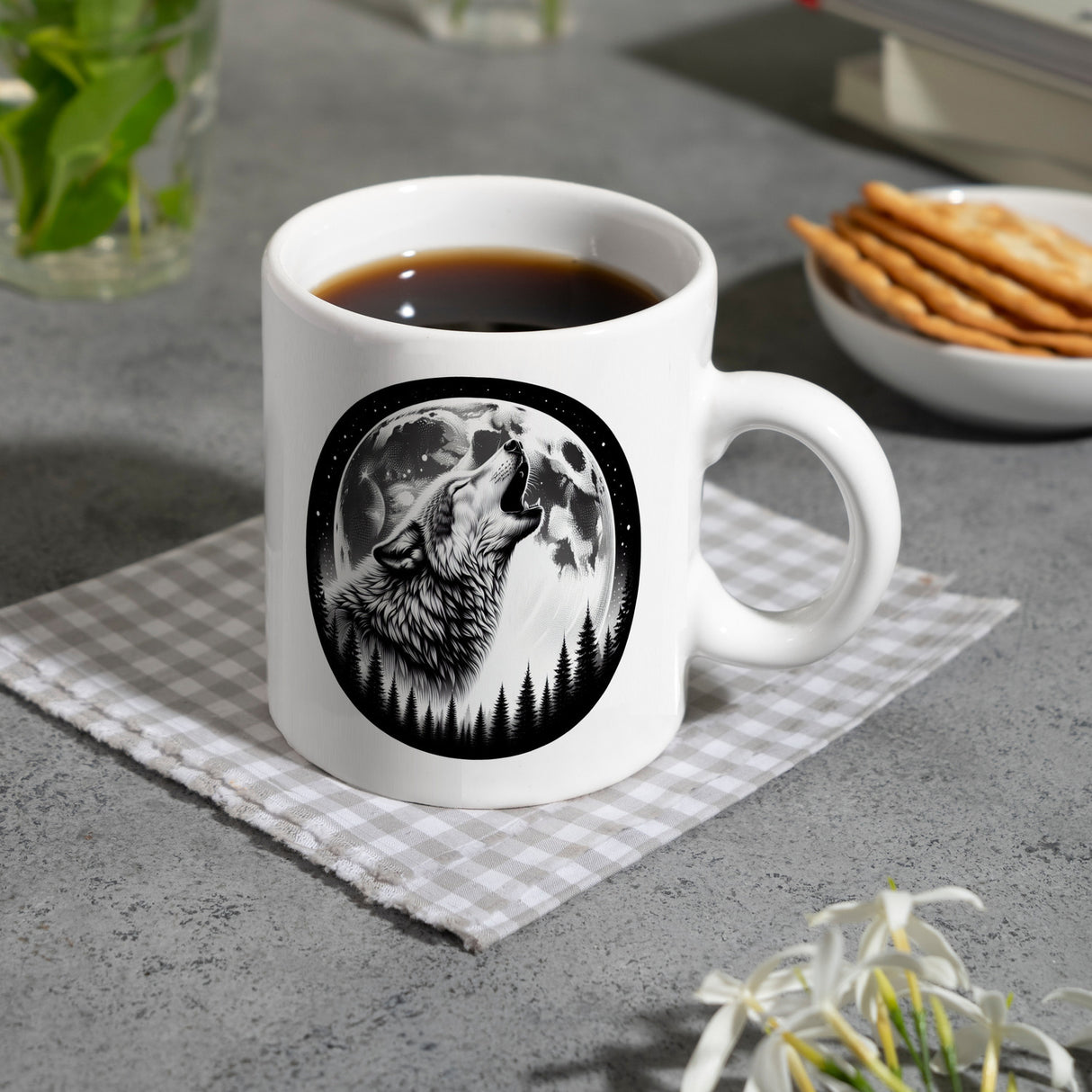 Heulender Wolf im Mondschein Kaffeebecher