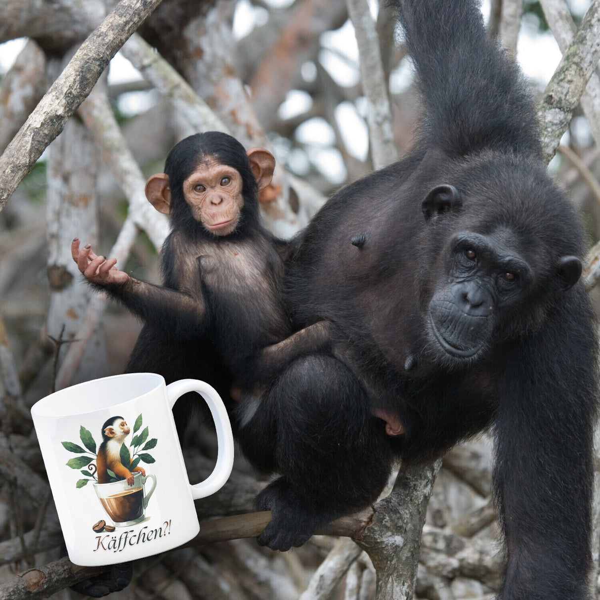 Käffchen - Affe in einer Kaffeetasse Kaffeebecher