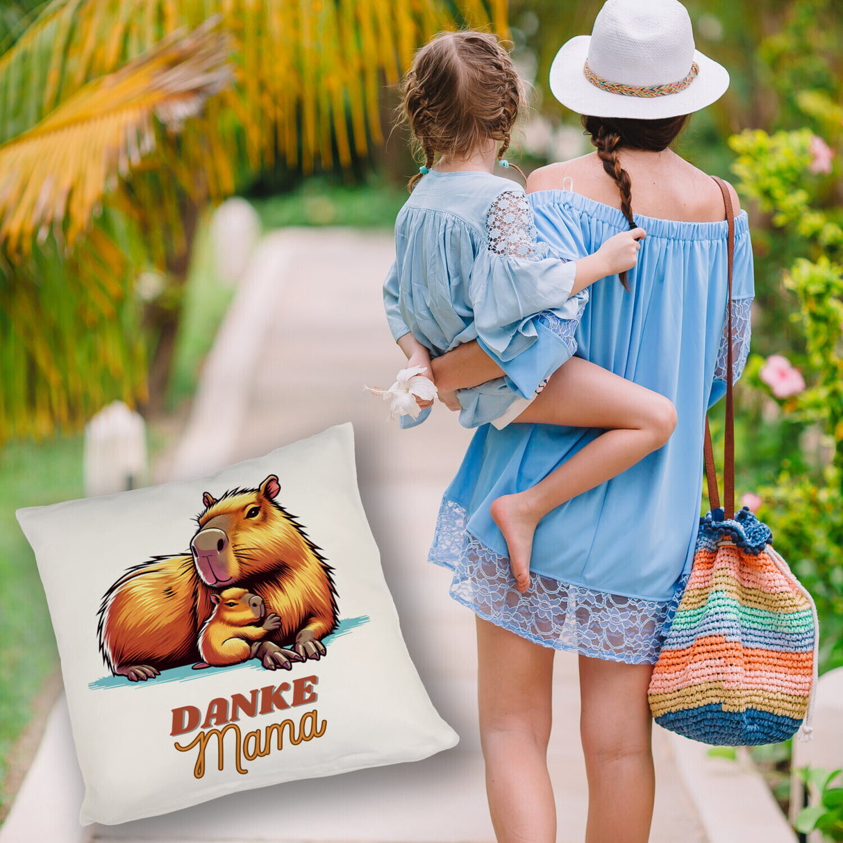 Capybara Mama und Kind Kissen mit Spruch Danke Mama