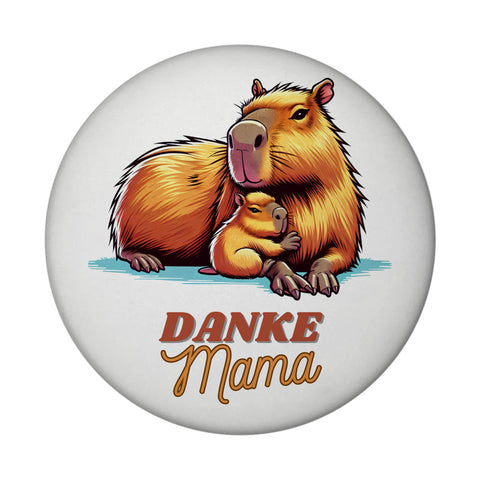 Capybara Mama und Kind Magnet rund mit Spruch Danke Mama