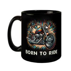 Chopper-Motorrad Tasse in Schwarz mit Spruch Born to Ride