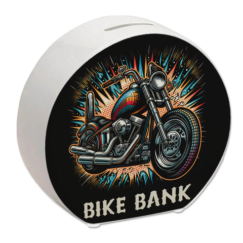 Chopper-Motorrad Spardose mit Spruch Bike Bank