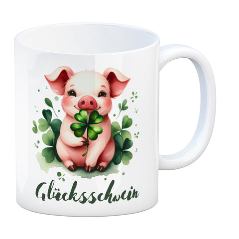 Glücksschwein mit Kleeblatt Kaffeebecher