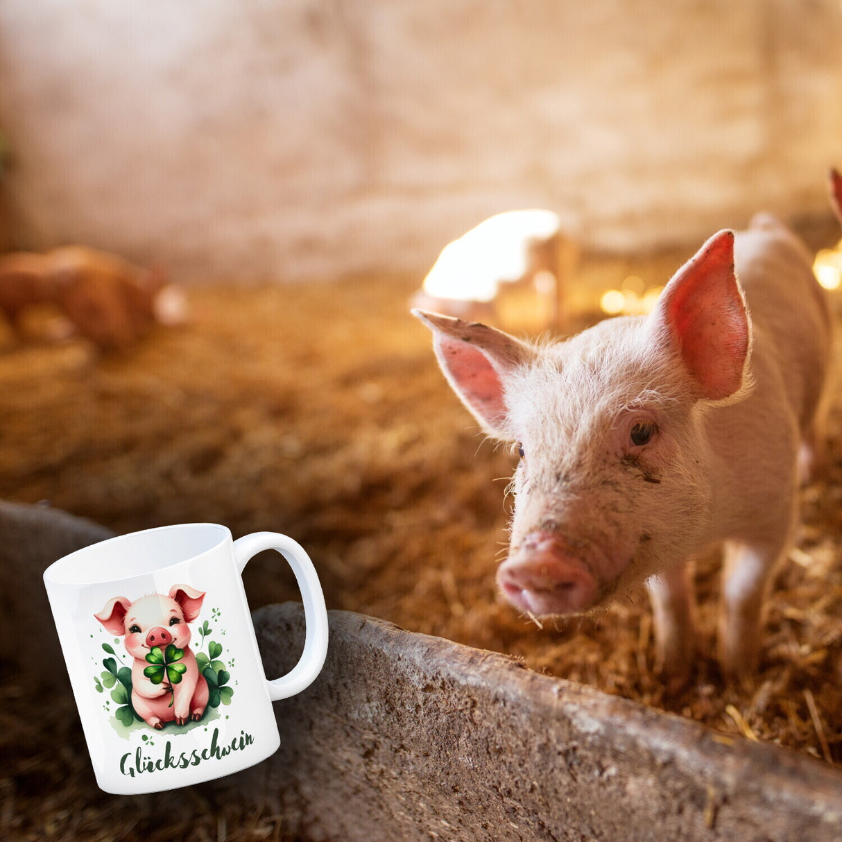 Glücksschwein mit Kleeblatt Kaffeebecher