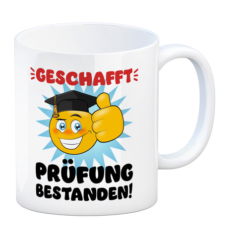 Prüfung bestanden Kaffeebecher mit Spruch Geschafft Prüfung bestanden