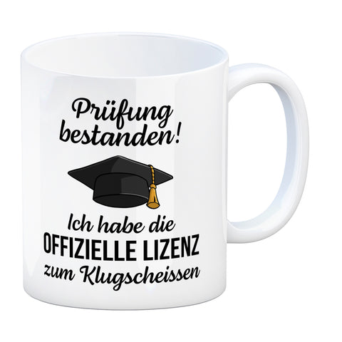 Doktorhut Prüfung bestanden Kaffeebecher mit Spruch Lizenz zum Klugscheißen