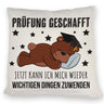 Schlafender Bär mit Doktorhut Kissen mit Spruch Prüfung bestanden