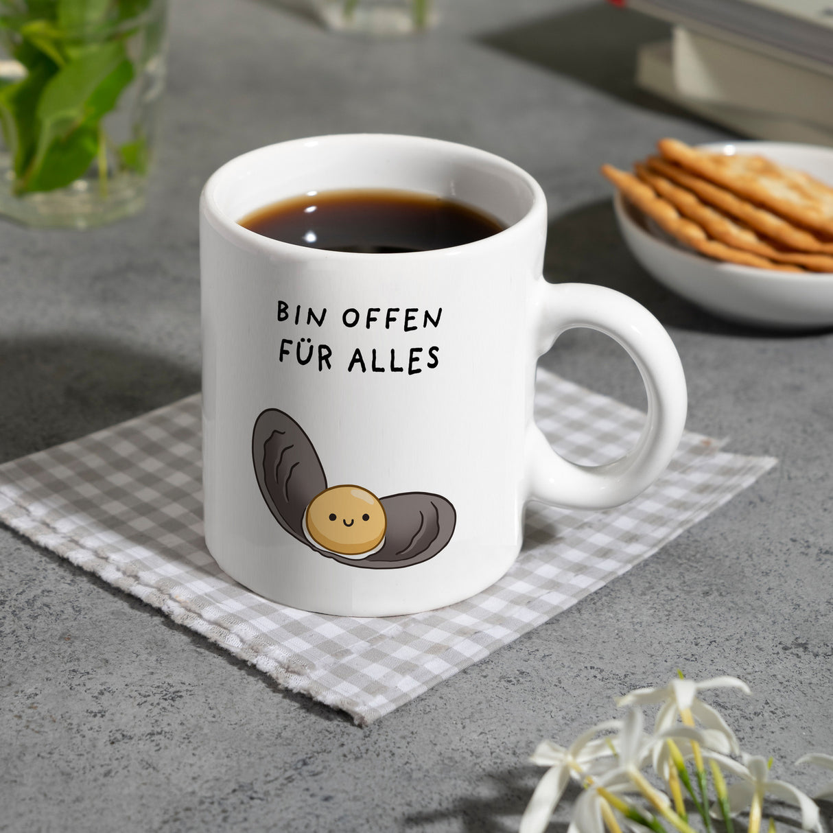 Jelly & Friends Auster Kaffeebecher mit Spruch Bin offen für alles