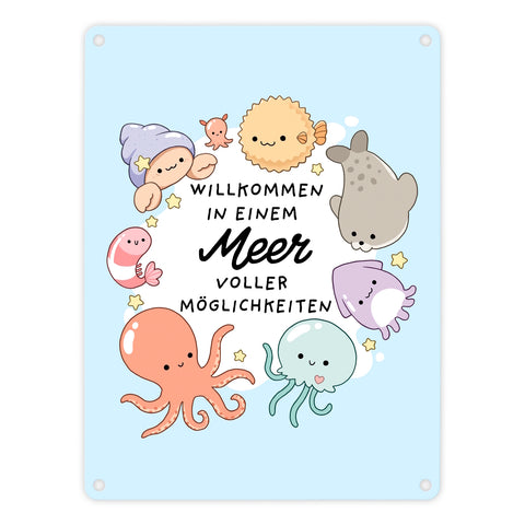 Jelly & Friends Metallschild in 15x20 cm mit Spruch Willkommen im Meer der Möglichkeiten