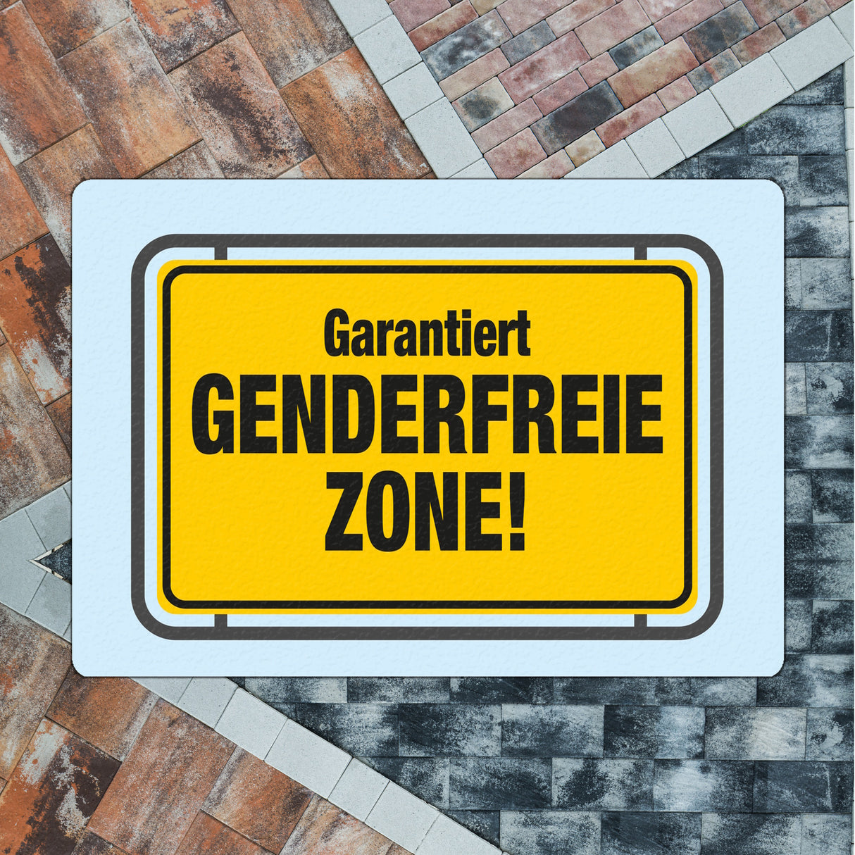 Garantiert genderfreie Zone Fußmatte in 35x50 cm ohne Rand in Straßenschildoptik