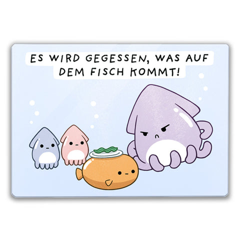 Jelly & Friends Tintenfisch Schneidebrett aus Glas Glas mit Spruch