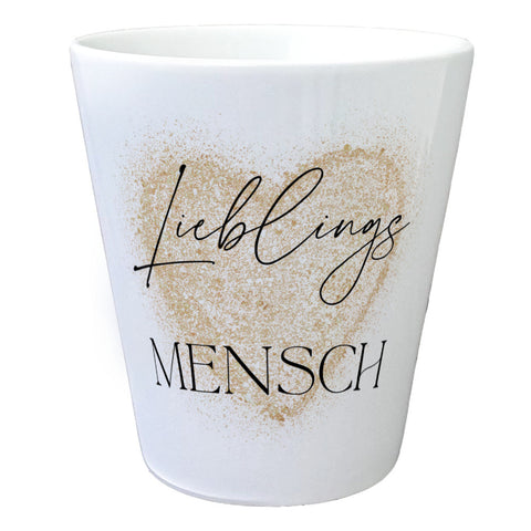 Herz in gold Blumentopf mit Spruch Lieblingsmensch