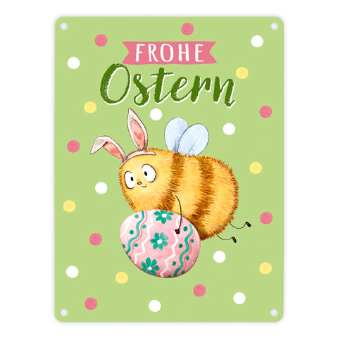 Pummel Biene Metallschild in 15x20 cm mit Spruch Frohe Ostern