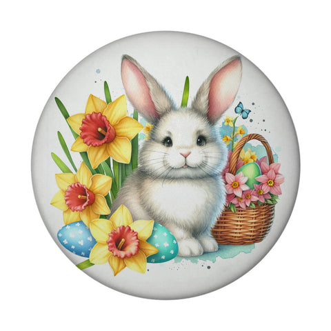 Osterhase neben Osterkorb Magnet rund