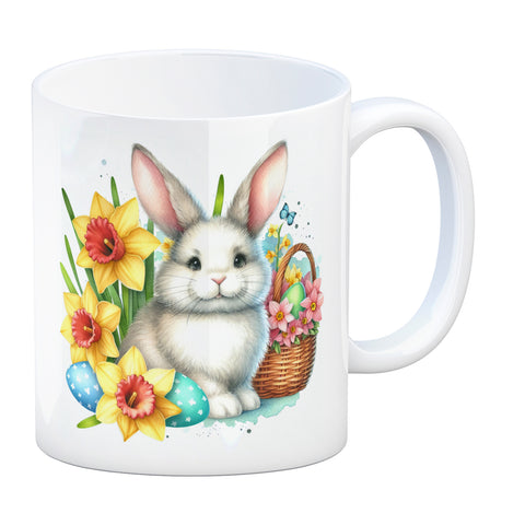 Osterhase neben Osterkorb Kaffeebecher
