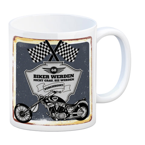 Motorradfahrer und Biker Kaffeebecher bzw. Tasse zum 68. Geburtstag als Geschenk