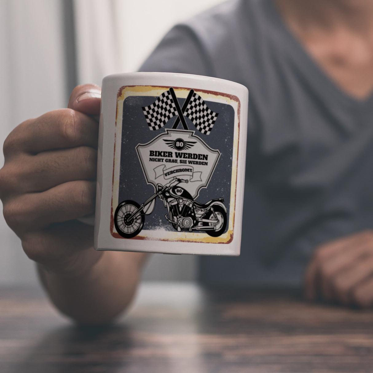 Motorradfahrer und Biker Kaffeebecher bzw. Tasse zum 80. Geburtstag als Geschenk
