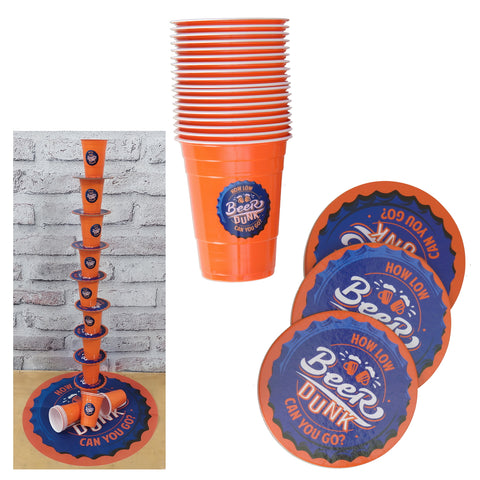 Beer Dunk Trinkspiel mit 18 Bechern, Spielmatte und 8 Bierdeckeln