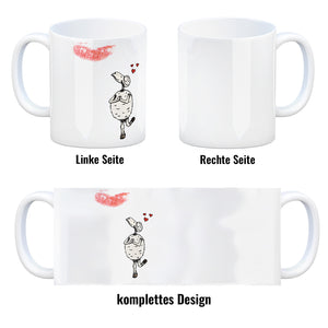 Kaffeebecher mit Putz-Schaf und Lippenstift Motiv