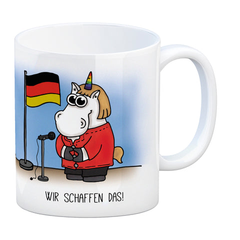 Honeycorns Kaffeebecher mit Einhorn Motiv und Spruch: Wir schaffen das!