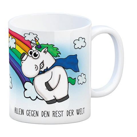 Honeycorns Kaffeebecher mit Einhorn Motiv und Spruch: Allein gegen ...