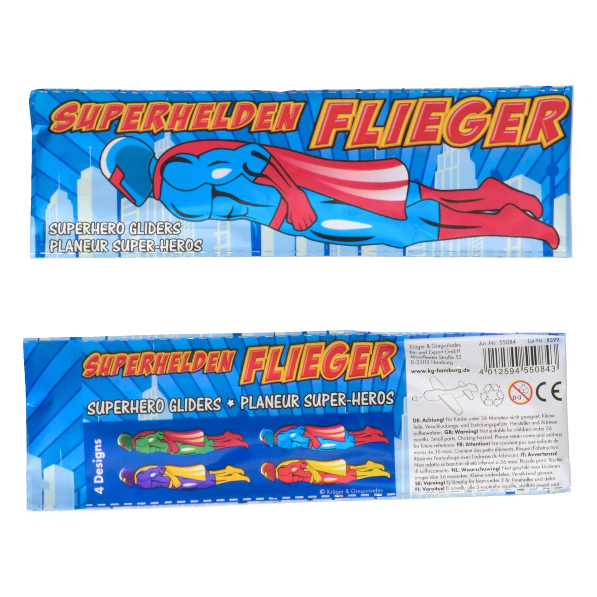Styroporflieger Superheld Spielzeug in blau-rot
