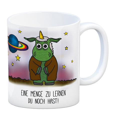 Honeycorns Kaffeebecher mit Weltraum Einhorn Motiv und Spruch: Eine Menge zu lernen ...