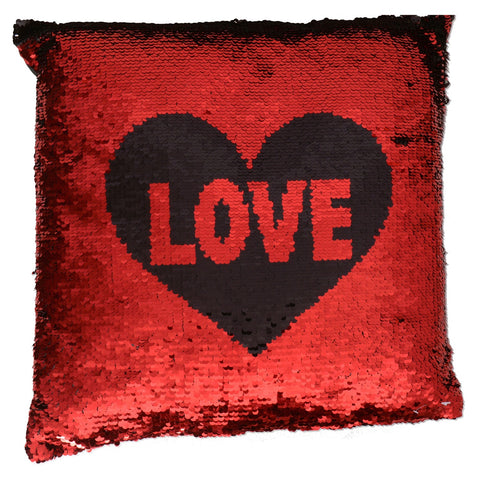Love Kissen mit Pailletten in rot-schwarz