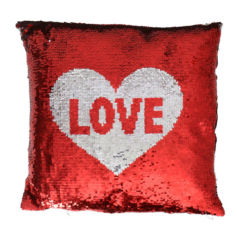 Love Kissen mit Pailletten in rot-silber