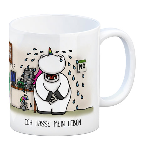 Honeycorns Kaffeebecher mit Einhorn Motiv und Spruch: Ich hasse mein Leben