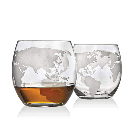 Weltkugel Whiskey Dekanter mit zwei Gläsern