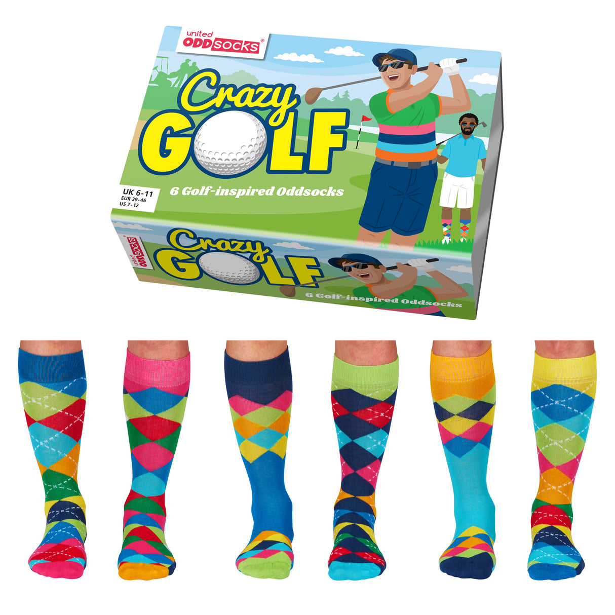 Crazy Golf Golfer Oddsocks Socken in 39-46 im 6er Set