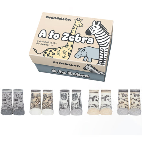 A to Zebra Safari Cucamelon Socken für Babys im 5er Set