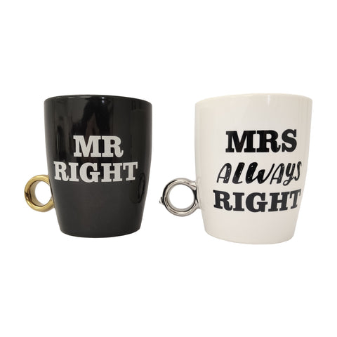 Mr. Right und Mrs. always Right Kaffeebecher mit Ring