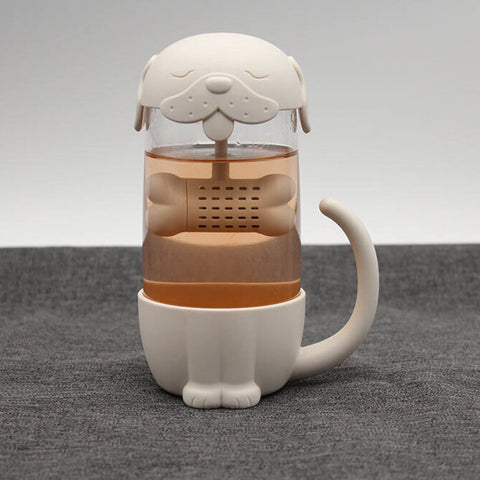 Hund Teeglas mit Teesieb im Deckel